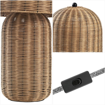 Minna 22.5" Modern Coastal Woven Rattan Arched LED Table Lamp